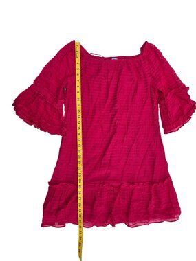 CeCe Women Textured Pink Dress Ruffle Bell Sleeves Boho Chic Elastic Square Neck